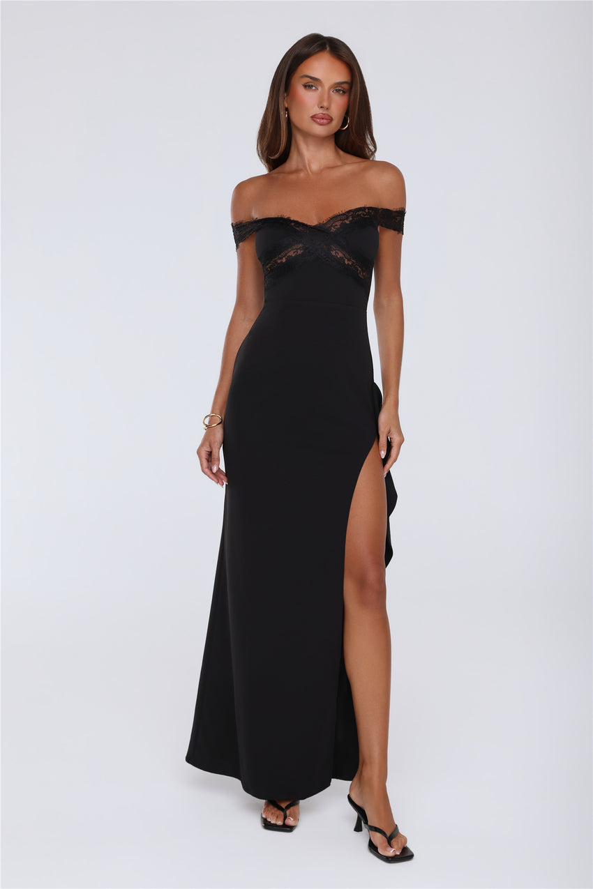 Ethereal Lace Off Shoulder Maxi Dress Black