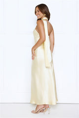 Dream Luxe Halter Satin Maxi Dress Yellow