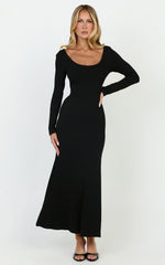Gabriella Maxi Dress - Long Sleeve Scoop Neck Dress in Black
