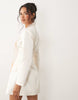 TFNC satin scarf detail v neck with shoulder pad detail mini dress in ivory