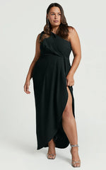 Namaari Midi Dress - Faux Wrap One Shoulder Dress in Black