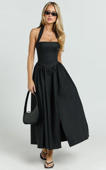 Halter Tie Neck Corset Panel Dress in Black