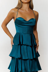 Lights Camera Party Satin Maxi Dress Emerald