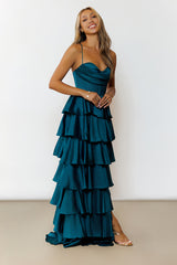 Lights Camera Party Satin Maxi Dress Emerald