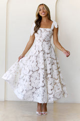 Petal Poise Midi Dress White