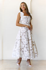 Petal Poise Midi Dress White