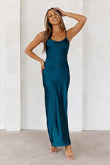 Alluring Nights Satin Slip Maxi Dress Green
