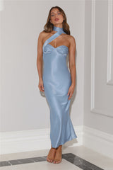 Stylish Queen Satin Maxi Dress Blue