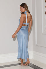 Stylish Queen Satin Maxi Dress Blue