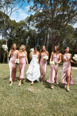 The Aurora One Shoulder Satin Maxi Dress Dusty Pink