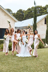 HELLO MOLLY The Felicity Strapless Satin Maxi Dress Pink