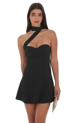 Scarf Wrap Fit And Flare Dress In Black