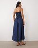 Brave Soul chambray strapless midi dress with shirred bodice in indigo