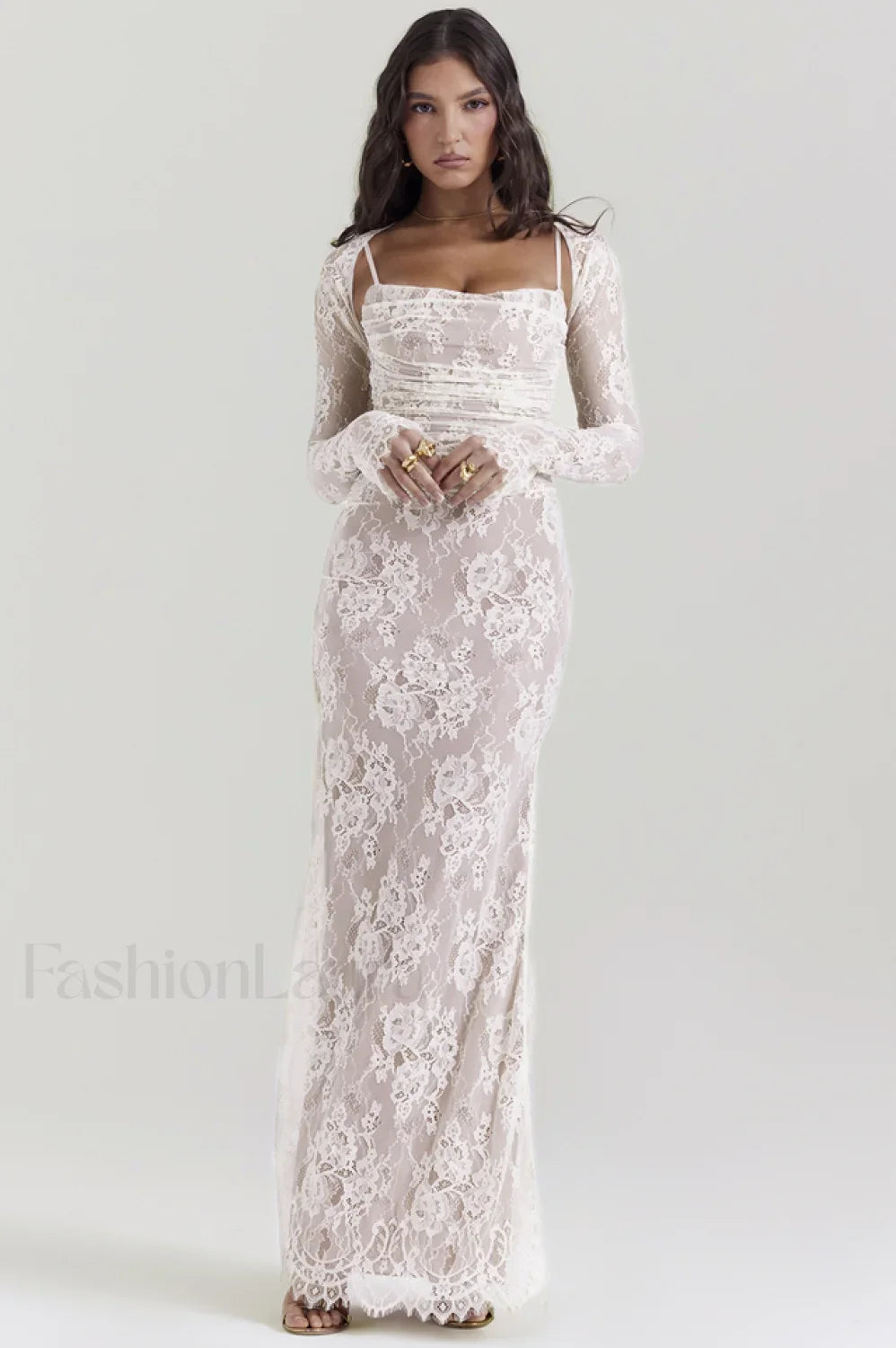 Vintage Cream White Charming Lace Maxi Dress