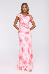 Florals Like You Off Shoulder Mesh Maxi Dress Pink