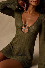 Oceana Olive Green Sheer Crochet Mini Swim Cover-Up