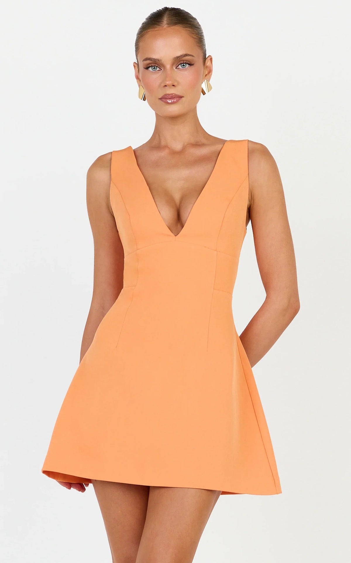 Karissa Mini Dress - V Neck Fit And Flare Dress in Orange