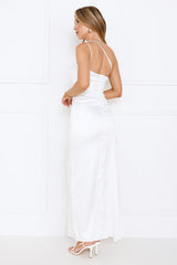 Extra Special One Shoulder Satin Maxi Dress White
