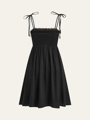 Embroidered Midi Dress with Tie-Up Straps