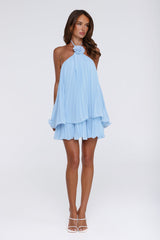 The Daisy Hour Halter Pleated Mini Dress Blue