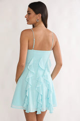 Katalia Ruffle Mini Dress Aqua