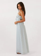Flora Linen Maxi Dress Blue Choc Stripe