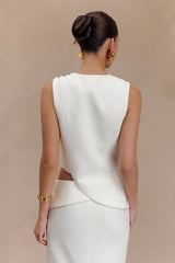 Astrid Asymmetric Sleeveless Suiting Top White