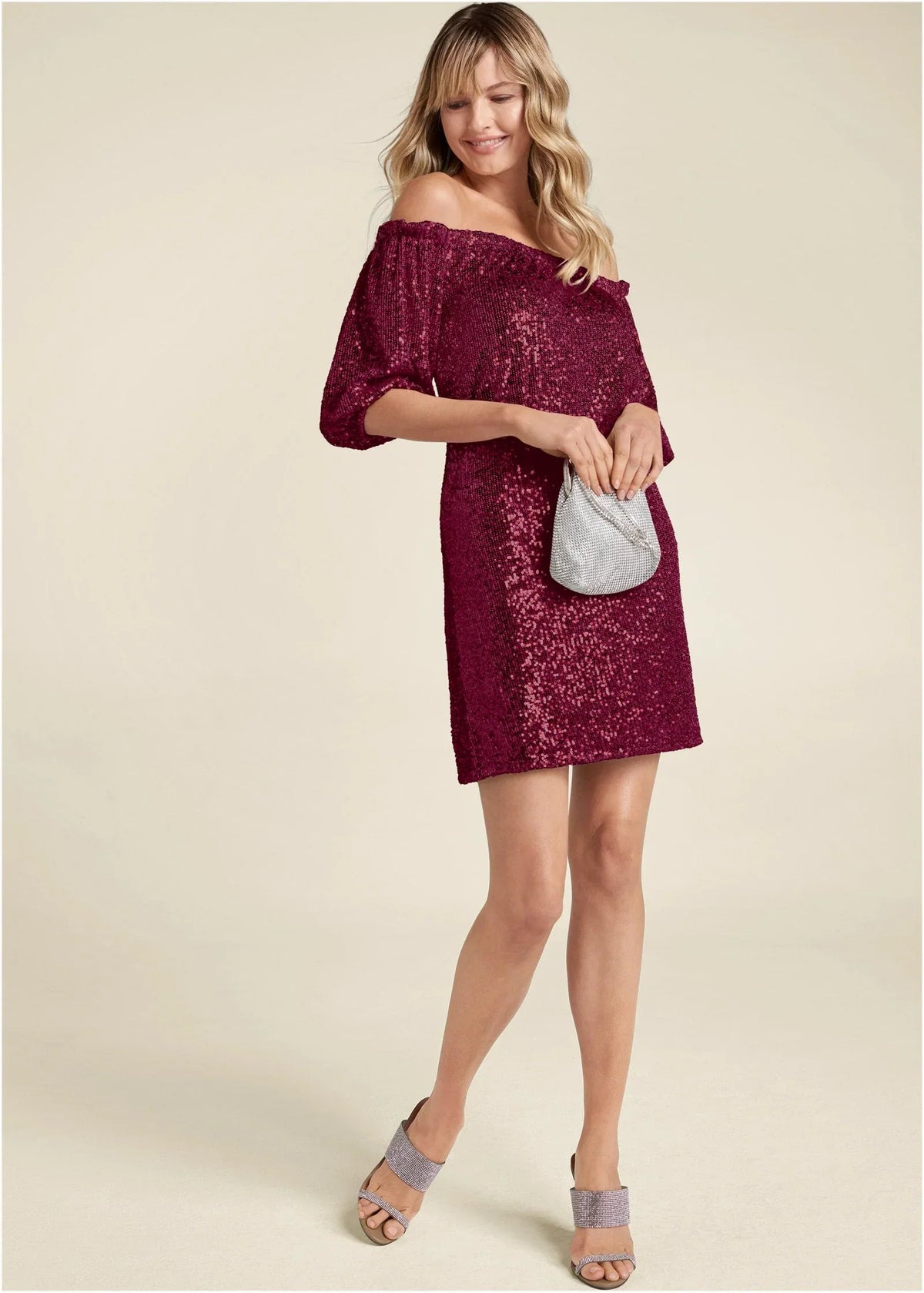 Sequin Off The Shoulder Dress Red