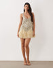 ASOS LUXE embellished scoop neck mini dress with faux feather hem in pale yellow