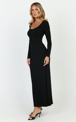 Gabriella Maxi Dress - Long Sleeve Scoop Neck Dress in Black