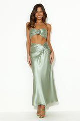 VIPs Accepted Satin Midi Skirt Sage