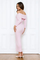 Chilled Luxe Off Shoulder Knit Maxi Dress Pink