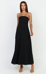 Emmie Midi Dress - Strapless Trapeze Dress in Black