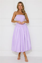Modern Girl Style Strapless Bubble Midi Dress Lilac