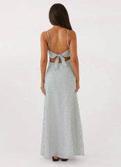Flora Linen Maxi Dress Blue Choc Stripe