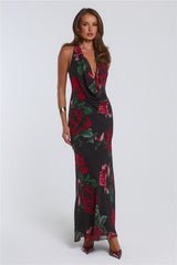 Rosy Perfume Halter Maxi Dress Black