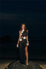 Monaco Sun Knit Halter Maxi Dress Black