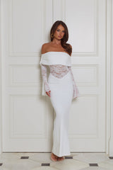 Luxe Temptress Off Shoulder Maxi Dress White