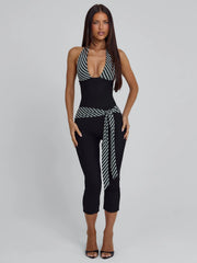 Lucy's MALANI CAPRI JUMPSUIT BLACK STRIPE