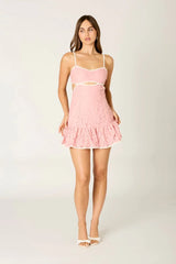 Contrast Trim Lace Mini Dress