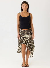 Kia Low Rise Asymmetrical Midi Skirt Zebra