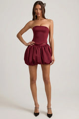 Bubble Hem Mid Rise Mini Skirt in Wine Red