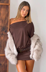 Bisou Brown Off Shoulder Mini Dress