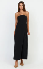 Emmie Midi Dress - Strapless Trapeze Dress in Black