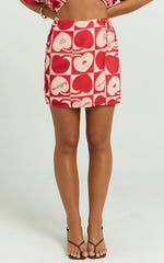 Vangie Mini Skirt - Linen Look A Line Skirt in Red/Pink