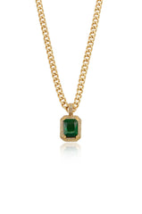 Emerald Stone Pendant Link Necklace