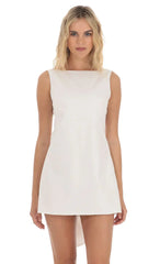 High Neck Back Bow Dress In White