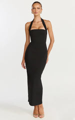 Halter Neck Column Dress in Black
