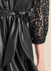 Faux Leather And Lace Dress Black