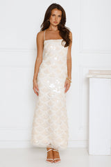 After Party Edit Halter Sequin Maxi Dress Cream